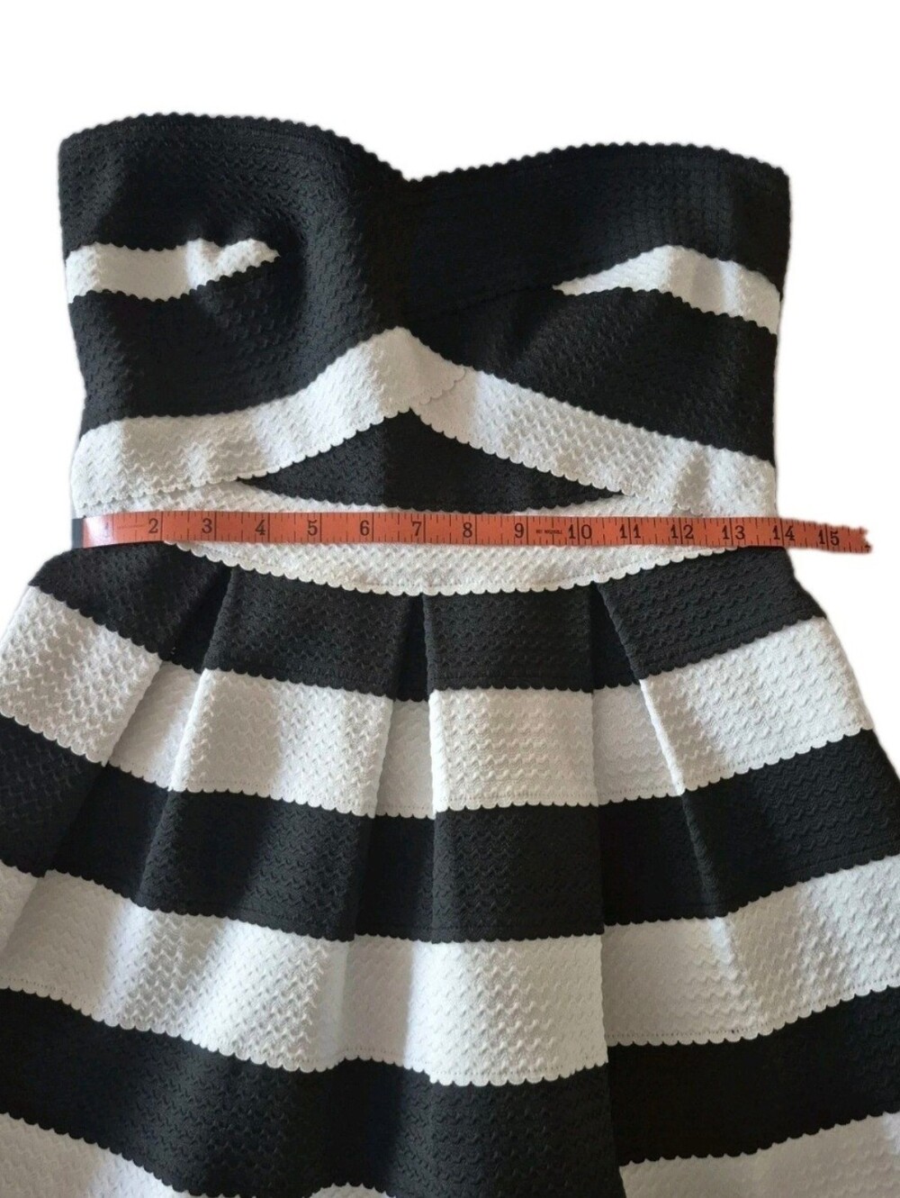 Strapless Textured Bandage Cocktail Party Dress Black & White Stripe Sz M - Picture 4 of 8